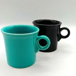 2 Fiesta HLC Ring handled Mugs. Turquoise & Mulberry. USA